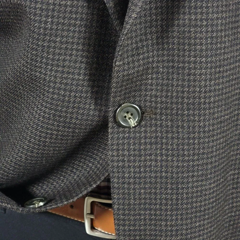 Chaps Men's Tweed Sport Coat Blazer Two Button Twill Houndstooth Brown Wool 46R‎